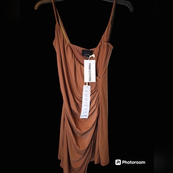 NWT Lumiere Urban Outfitters XS Silky Cocoa Ruched Dress - Picture 7 of 15
